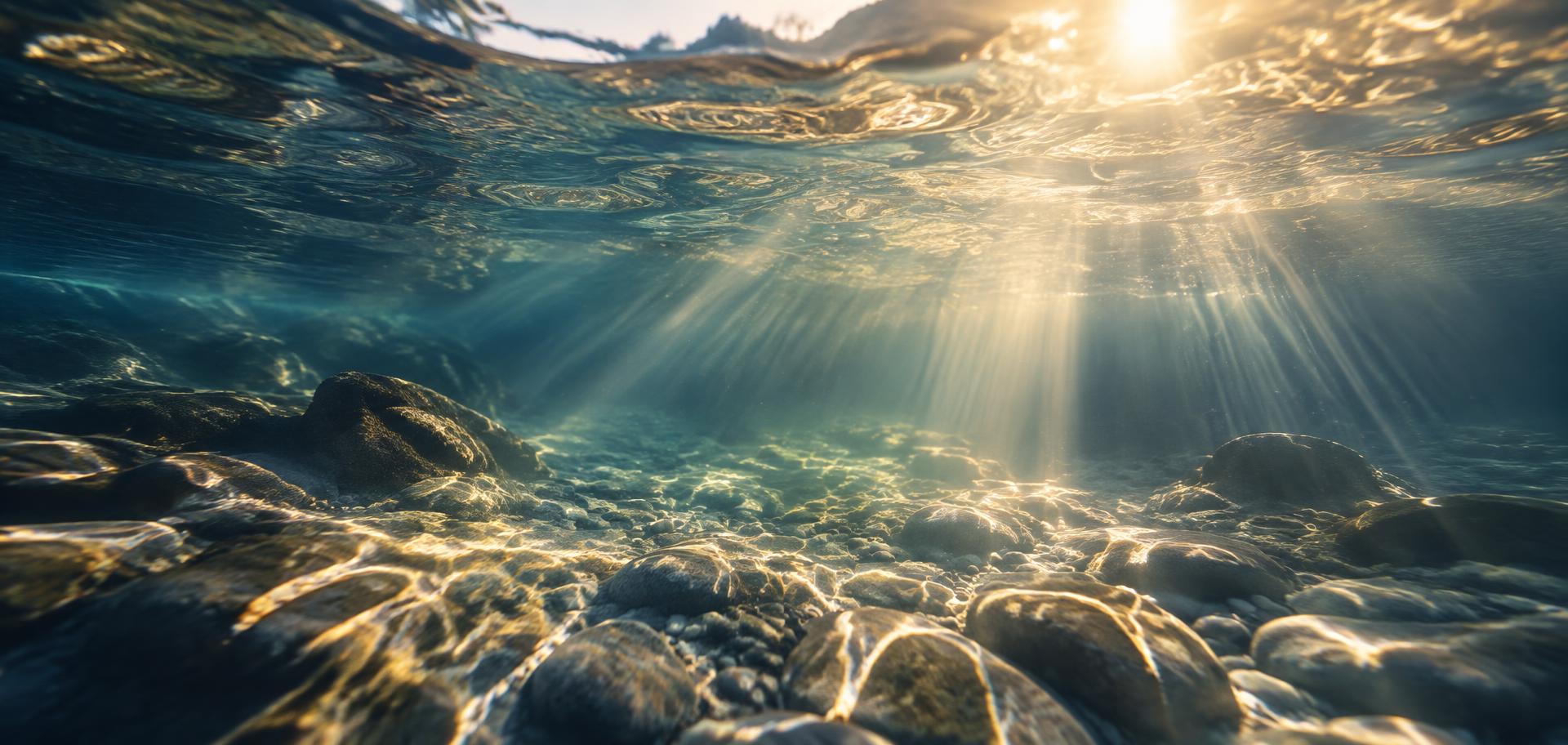 Sunlight streaming through clear living water