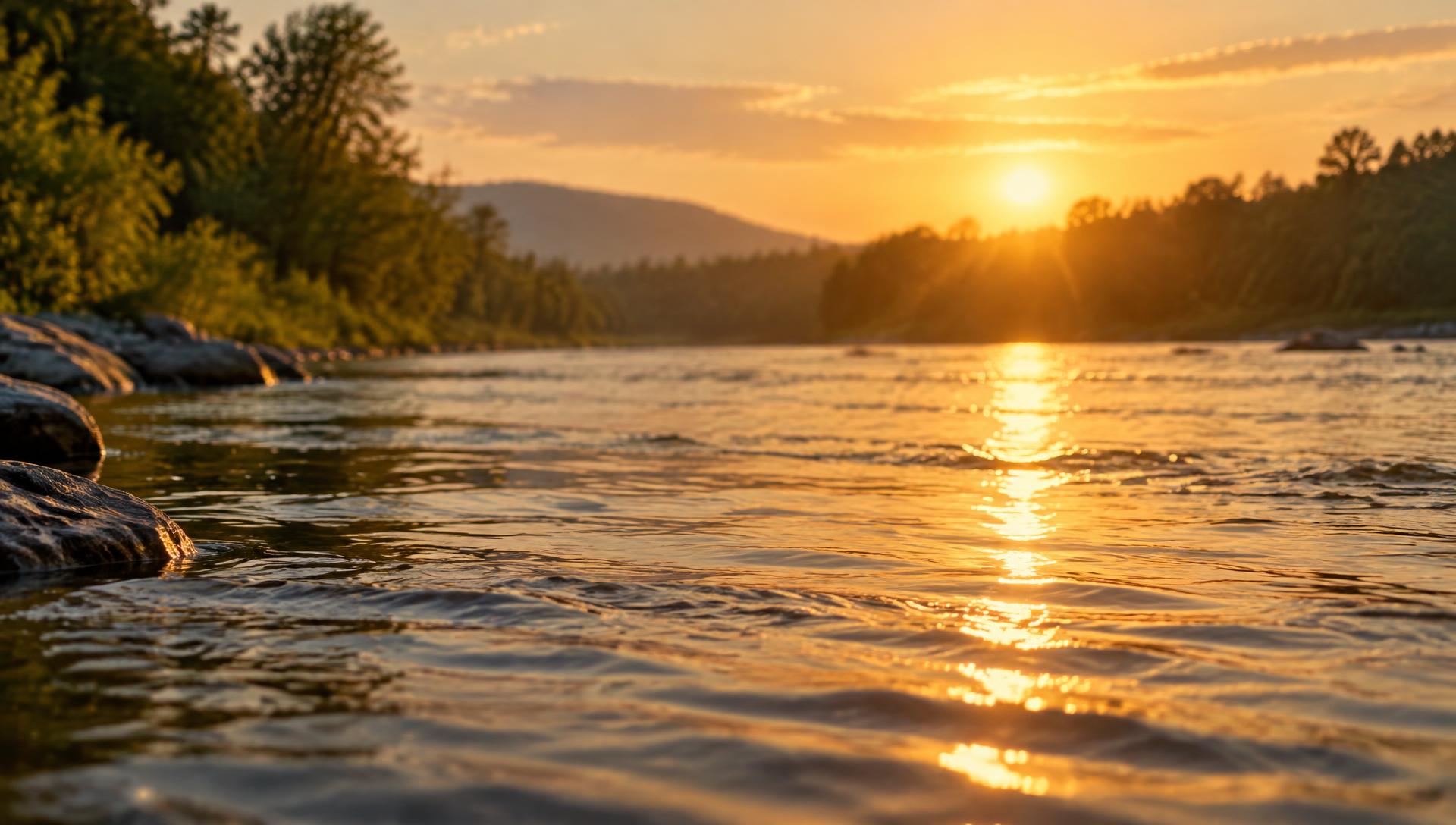 Sunlight on moving river water